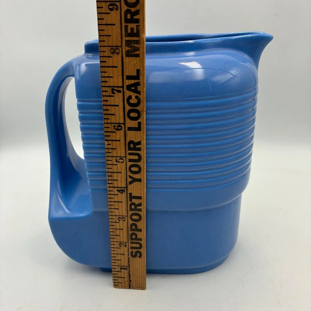 Vintage Hall China Westinghouse Blue Ribbed Art Deco Refrigerator Pitcher 8